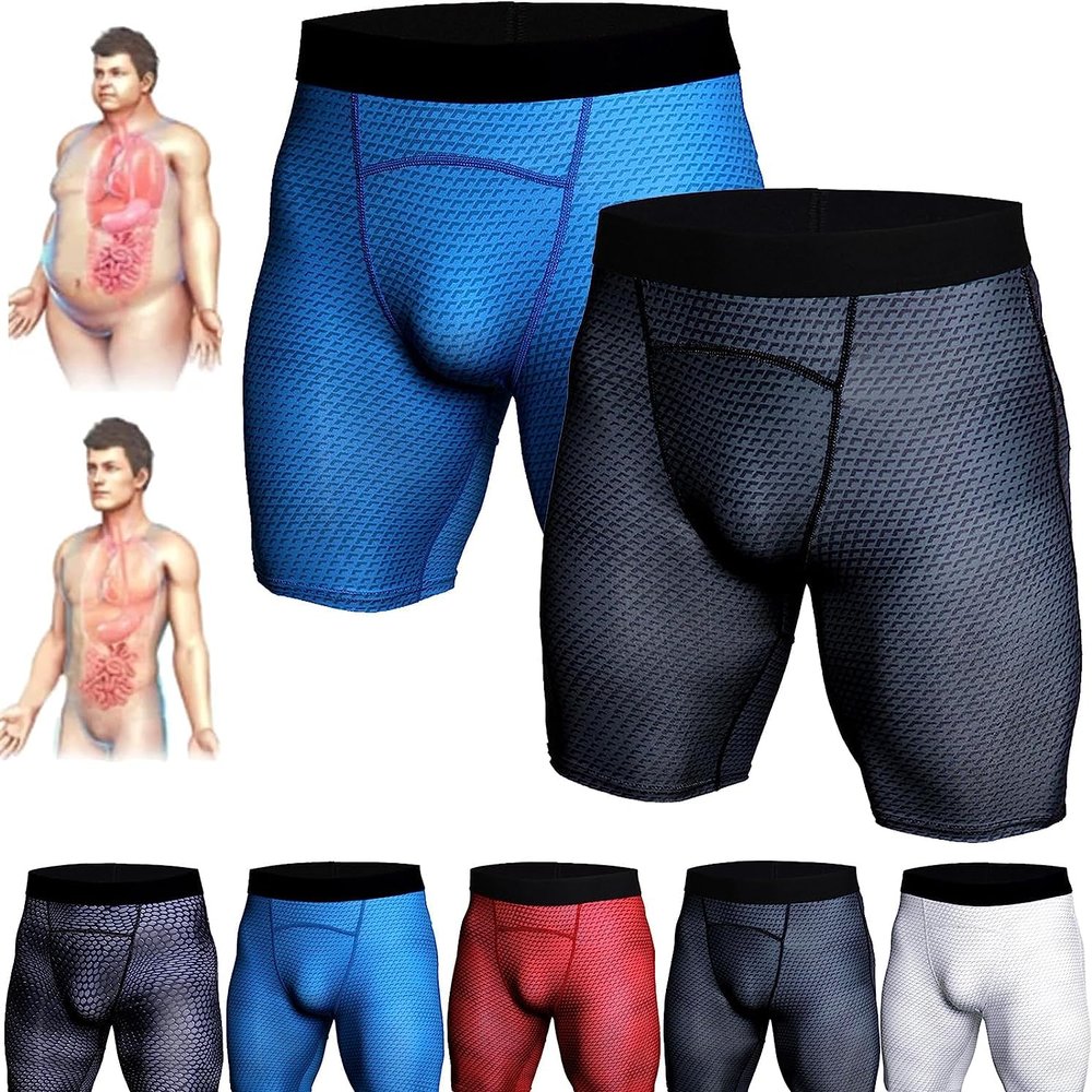 2PCS Ionic Energy Field Therapy Compression Shorts for Men, Mens Workout Spandex Shorts, Running Performance Baselayer Underwear, Men's Tight Shorts (E,L)