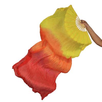 TMZAQH Women 1 Piece Right Hand Real Silk Long Belly Dance Fan Veils 150 * 90 cm (Yellow Orange Red)