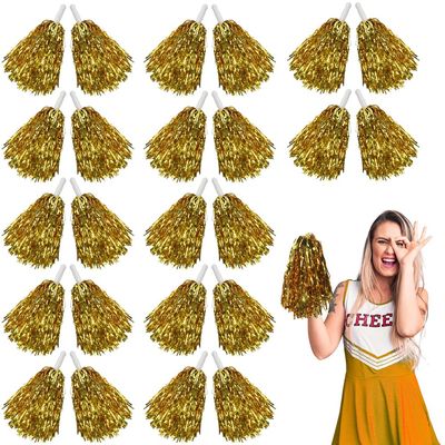 Lovecheer 24PCS Metallic Gold Pom Poms Cheerleading with Handle for Sports Team Spirit Basketball Soccer Hockey Party Cheering