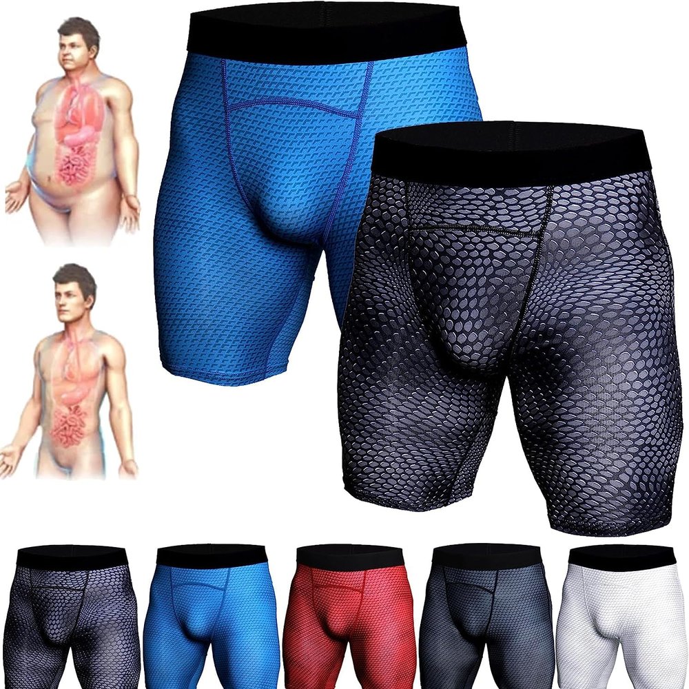 INXKED 2PCS Ionic Energy Field Therapy Compression Shorts for Men, Mens Workout Spandex Shorts, Running Performance Baselayer Underwear, Men's Tight Shorts (A,XL)