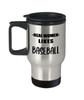 Art by Chelsydale Real Women Likes Baseball Themed Travel Mug Insulated Coffee Tumbler - Baseball Player Fan Coach Athlete Bat-and-Ball Sports Lover Funny Gag Idea view 1