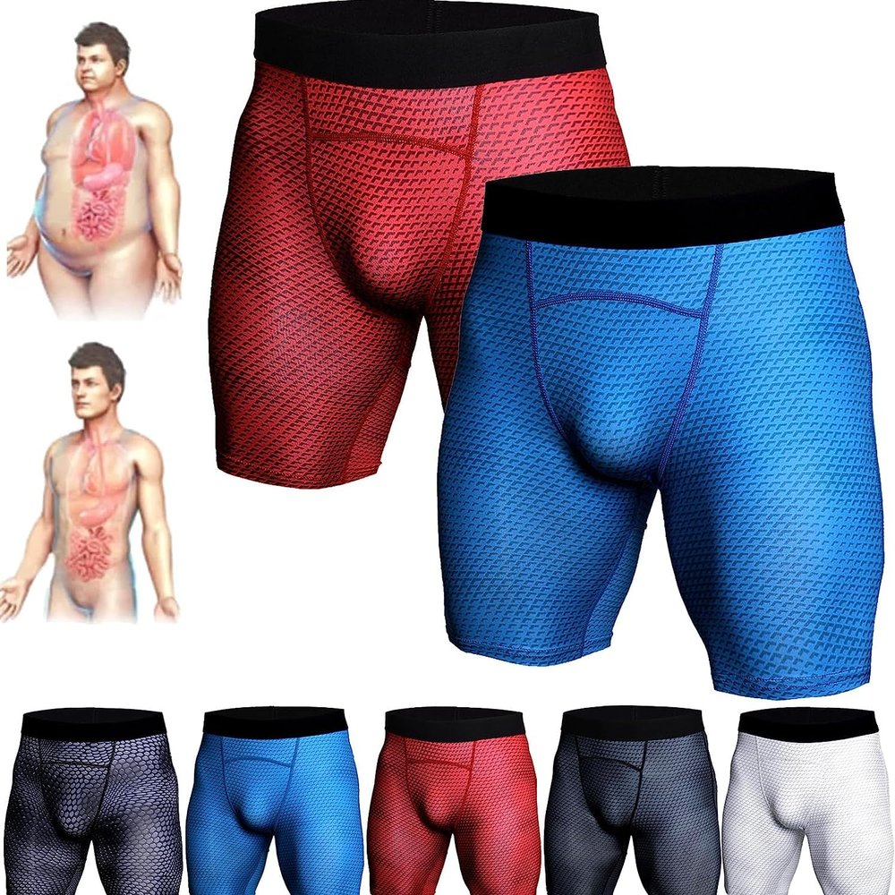 2PCS Ionic Energy Field Therapy Compression Shorts for Men, Mens Workout Spandex Shorts, Running Performance Baselayer Underwear, Men's Tight Shorts (J,M)