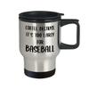 Art by Chelsydale Baseball Themed Travel Mug Insulated Coffee Tumbler - Baseball Player Fan Coach Athlete Bat-and-Ball Sports Lover Funny Gag Idea - Because Its Too Early view 2