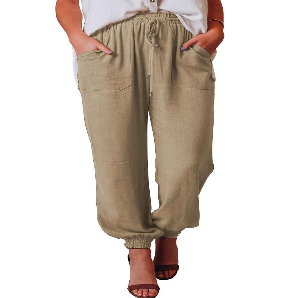 GUOLEZEEV Women Jogger Work Pants with Pockets Casual Drawstring Athleisure Ankle Pants Apricot XL
