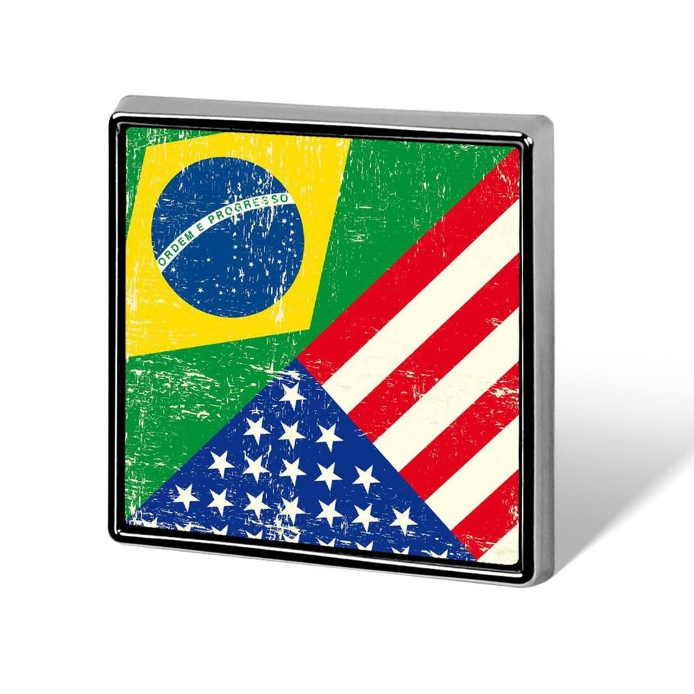 Brazil and USA Flag Square Pin Cute Brooch Badge Hat Clothing Jewelry Accessories for Wedding Party Gift