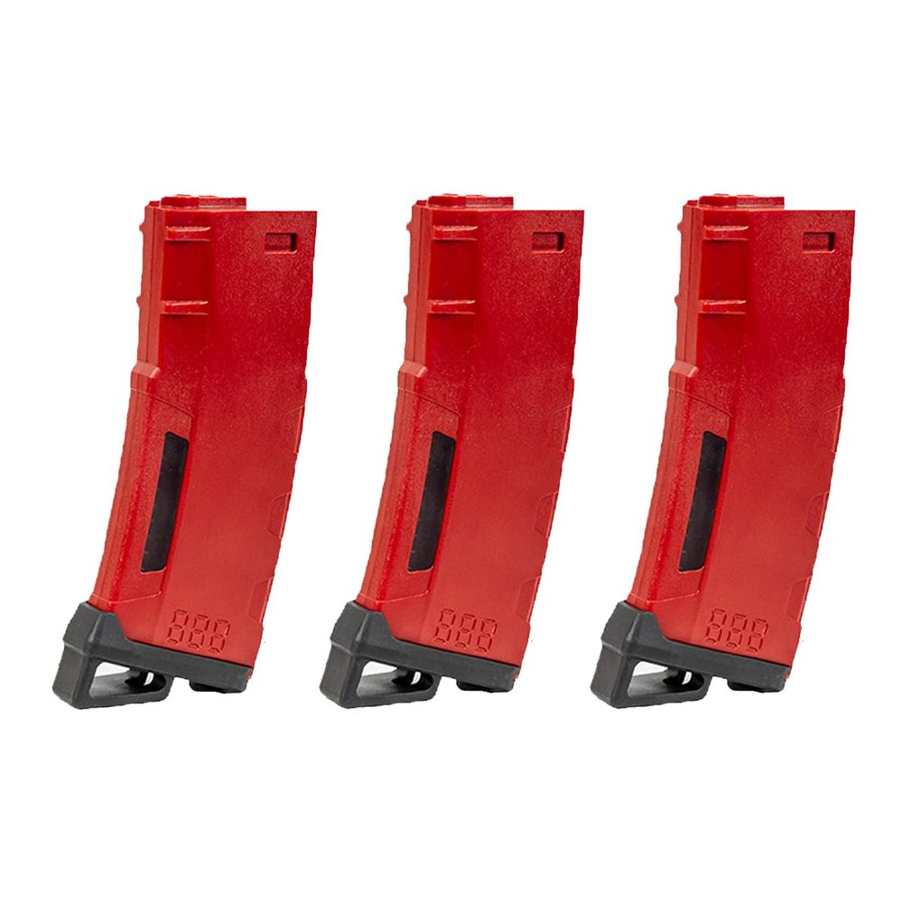 Lancer Tactical Airsoft M4 M16 Series Polymer 130 Round Transparent Window High Speed Mid-Cap Airsoft Magazine -Pack of Three (Red)