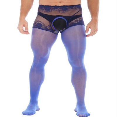 Fldy Mens Compression Long Pants Bulge Pouch Tights Trousers Seamless Underwear Yoga Athletic Tights One Royal Blue A Large
