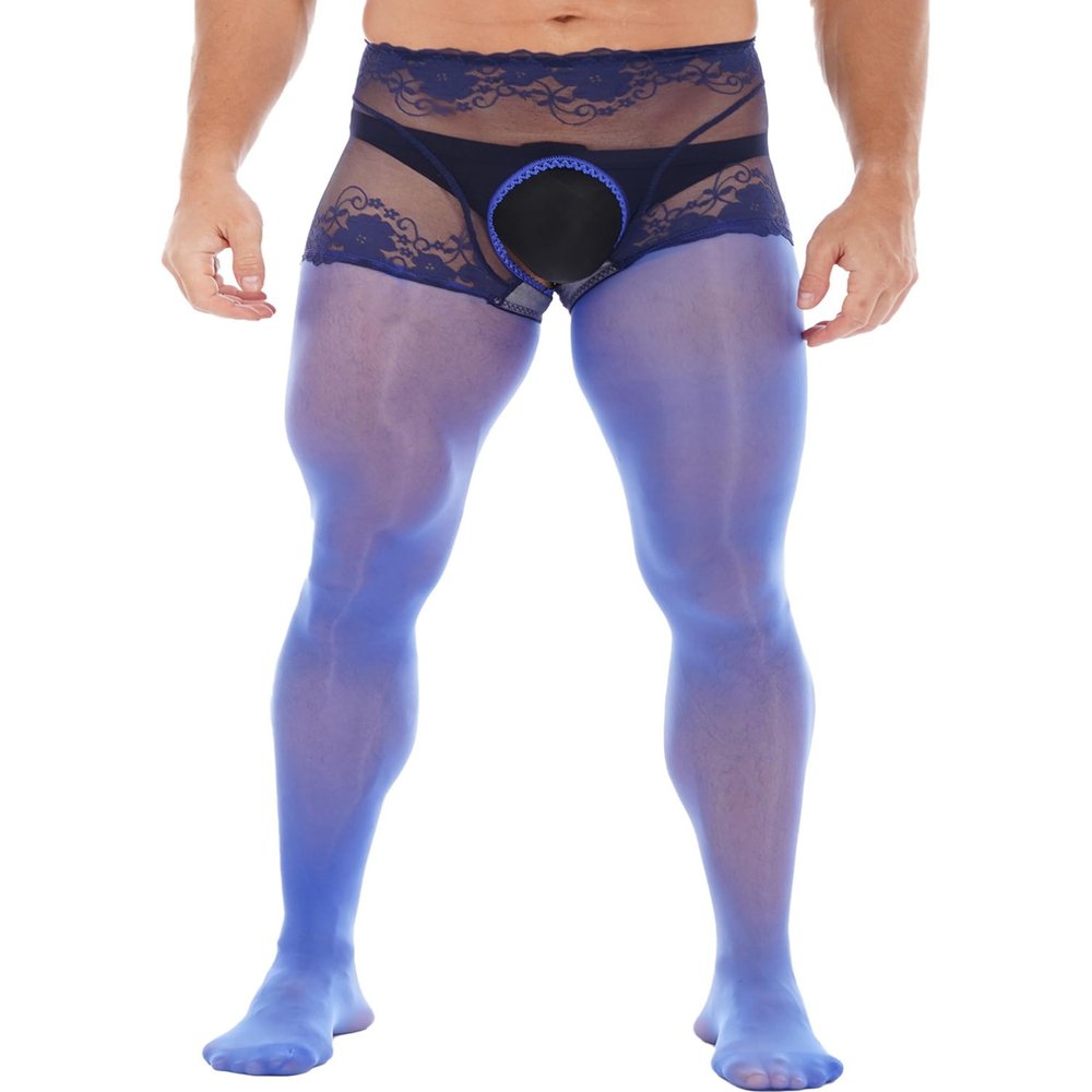 Fldy Mens Compression Long Pants Bulge Pouch Tights Trousers Seamless Underwear Yoga Athletic Tights One Royal Blue A Large