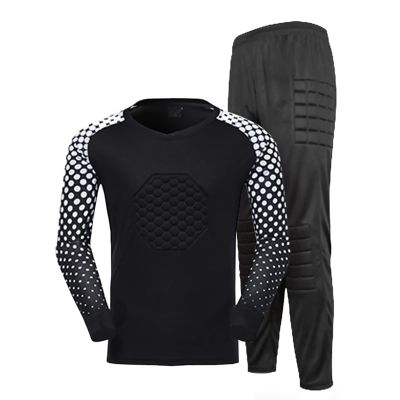 KKmeter Kids Boys Goalkeeper Padded Jersey and Pants Outfit Soccer Goalie Football T-Shirt Training Uniform (Black, 11-12)