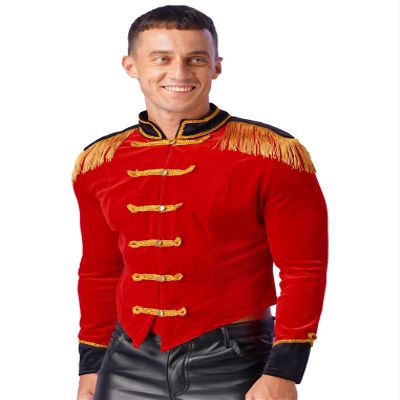 ACSUSS Men's Sexy Ringmaster Costume Velvet Swallow-tailed Coat Halloween Circus Showman Jacket Red B XX-Large