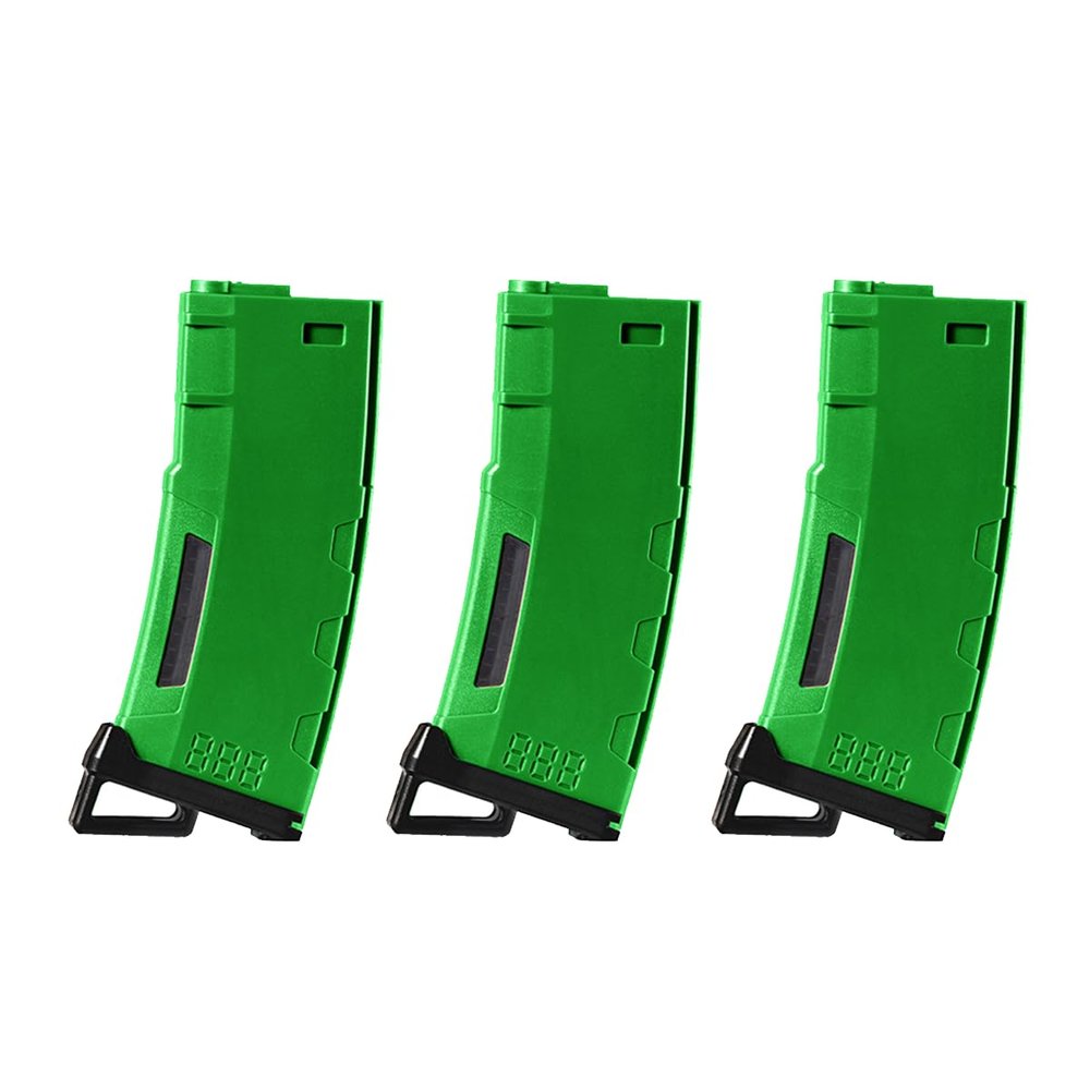 Lancer Tactical Airsoft M4 M16 Series Polymer 130 Round Transparent Window High Speed Mid-Cap Airsoft Magazine -Pack of Three (Green)