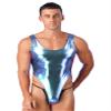 Eandarui Men's Shiny Sparkle Bodysuit Jumpsuits Tank High Cut Leotard Sleeveless Undershirts Swimsuit Colorful XX-Large view 2