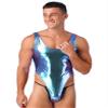 Eandarui Men's Shiny Sparkle Bodysuit Jumpsuits Tank High Cut Leotard Sleeveless Undershirts Swimsuit Colorful XX-Large view 3