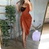 BAXLIMEK Party Dresses for Women,2023 Summer Elegant Sexy Bodycon One Shoulder Wedding Guest Dress,Trendy Pleated Irregular Slit Hem Club Evenging Cocktail Dress Bridesmaid Outfits(A-Brown,XL) view 2