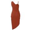 BAXLIMEK Party Dresses for Women,2023 Summer Elegant Sexy Bodycon One Shoulder Wedding Guest Dress,Trendy Pleated Irregular Slit Hem Club Evenging Cocktail Dress Bridesmaid Outfits(A-Brown,XL) view 4