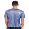 Agoky Men's Unisex's Shiny Tops Holographic Metallic Short Sleeve Shirt Sparkle Party Disco Tee Shirt Blue X-Large view 3