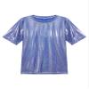 Agoky Men's Unisex's Shiny Tops Holographic Metallic Short Sleeve Shirt Sparkle Party Disco Tee Shirt Blue X-Large view 4