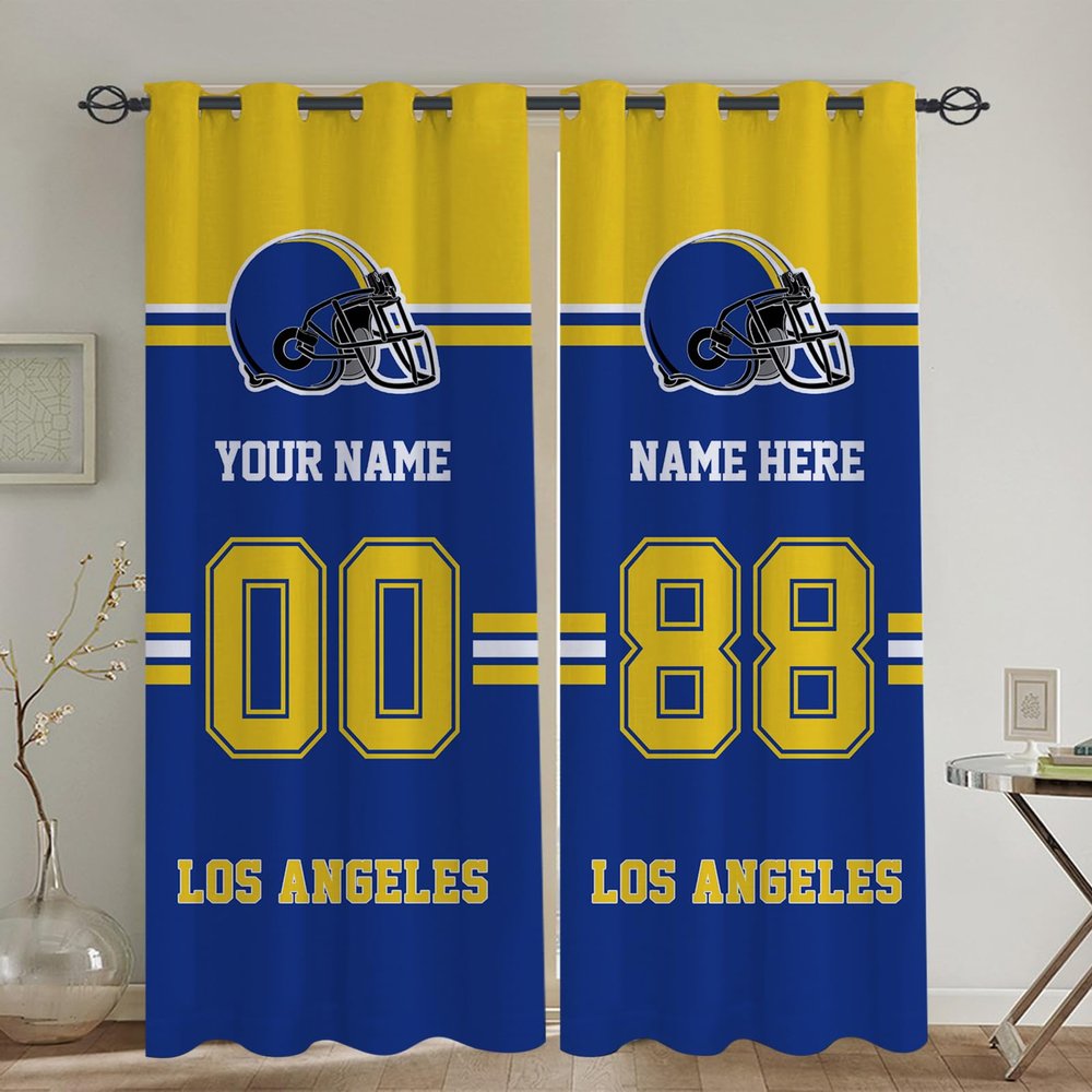Midkepf Los Angeles Blackout Curtain Panels Custom Name Number Curtains for Bedroom Personalized Football Style Drapes Gift for Men Fans 2 Panels