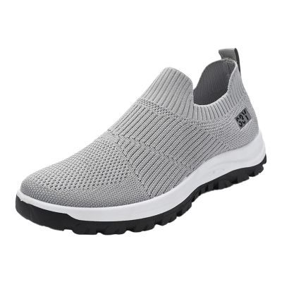 Men's Running Shoes Breathable Knit Slip On Sneakers Lightweight Mesh Workout Casual Sports Shoes Athletic Gym Shoes Grey
