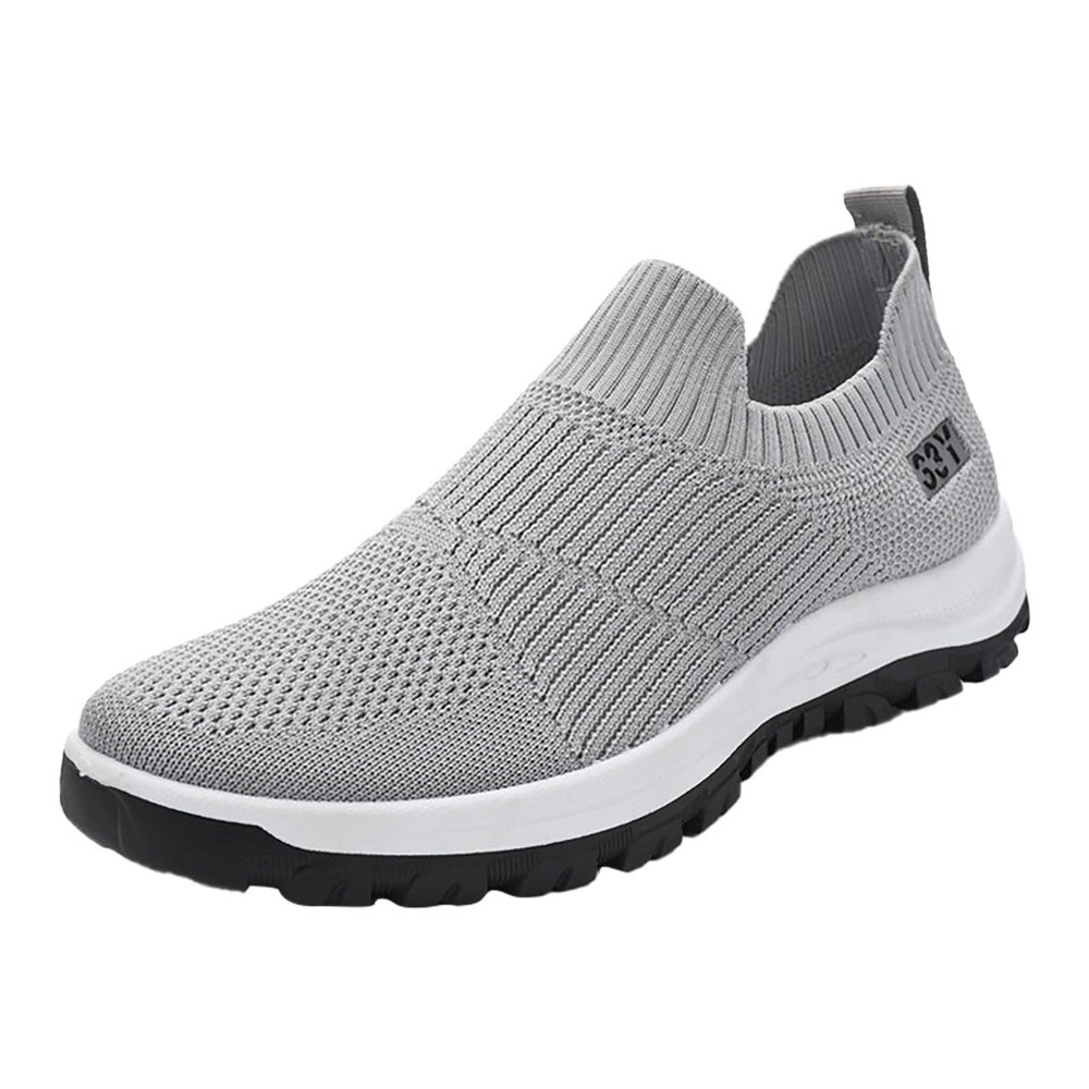Men's Running Shoes Breathable Knit Slip On Sneakers Lightweight Mesh Workout Casual Sports Shoes Athletic Gym Shoes Grey