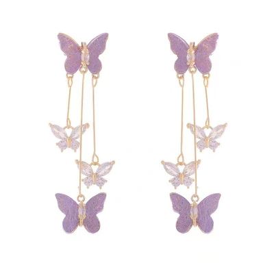 COLORFUL BLING Crystal Butterfly Pendant Necklace,Crystal Tassel Zircon Dangle Earrings Purple Butterfly-earring