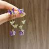 COLORFUL BLING Crystal Butterfly Pendant Necklace,Crystal Tassel Zircon Dangle Earrings Purple Butterfly-earring view 3