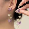 COLORFUL BLING Crystal Butterfly Pendant Necklace,Crystal Tassel Zircon Dangle Earrings Purple Butterfly-earring view 4