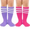 Girls Soccer Socks Youth Athletic Cheer Socks Pink Softball Socks Kids Toddler Baseball Sock 2 Pair Purple White & Rose White 6-9 Years view 1