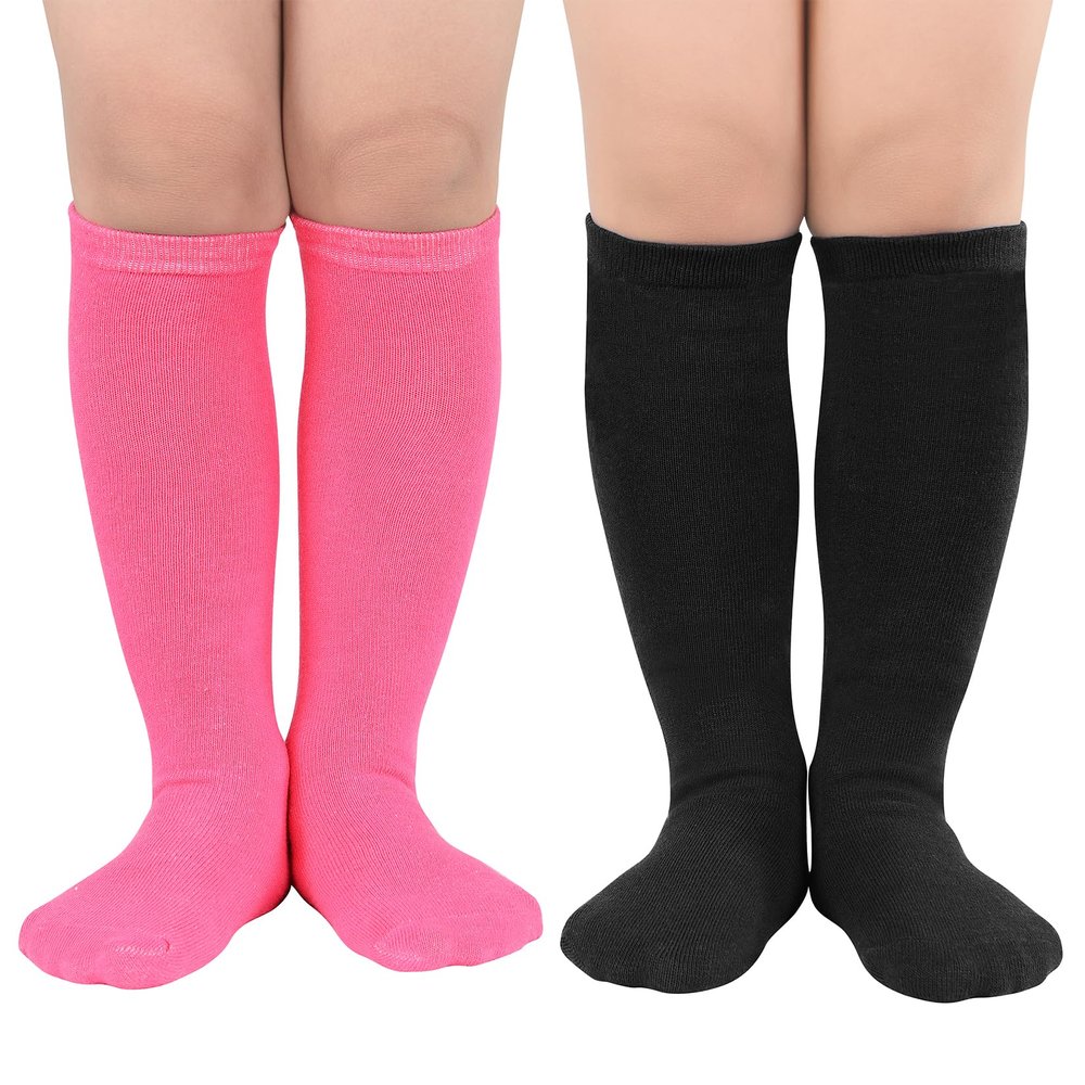 Century Star Toddler Soccer Socks for Girls Boys Baseball Socks Youth Softball Sock Kids Breathable Athletic Socks for Sports 2 Pair Black & Rose 1-3 Years