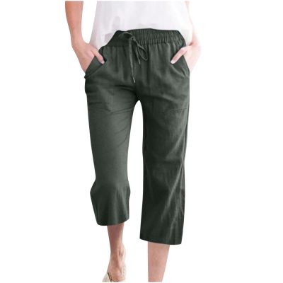 XUNRYAN Capris for Women Casual Summer 2023 Capri Leggings Lightweight High Waist Linen Cargo Pants Pockets Cropped Trousers