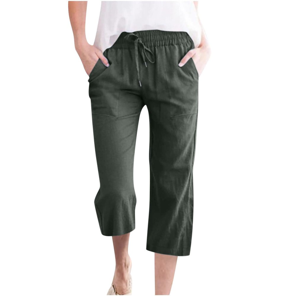 XUNRYAN Capris for Women Casual Summer 2023 Capri Leggings Lightweight High Waist Linen Cargo Pants Pockets Cropped Trousers