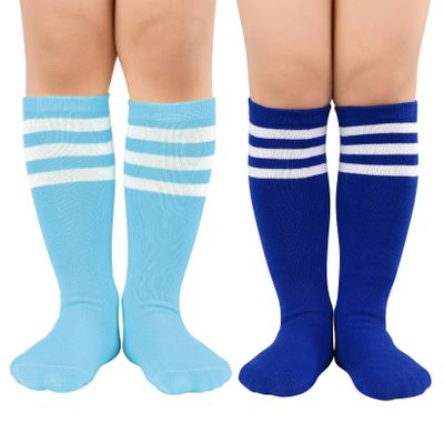 Century Star Toddler Soccer Socks for Girls Boys Baseball Socks Youth Softball Sock Kids Breathable Athletic Socks for Sports 2 Pair Light Blue White & Royal Blue White 6-9 Years