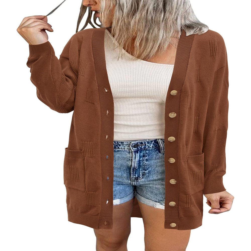 Arach&Cloz Women's 2025 Lightweight Open Front Cardigan Sweaters with Pocket Summer Fashion Button Down Trendy Clothing Brown S