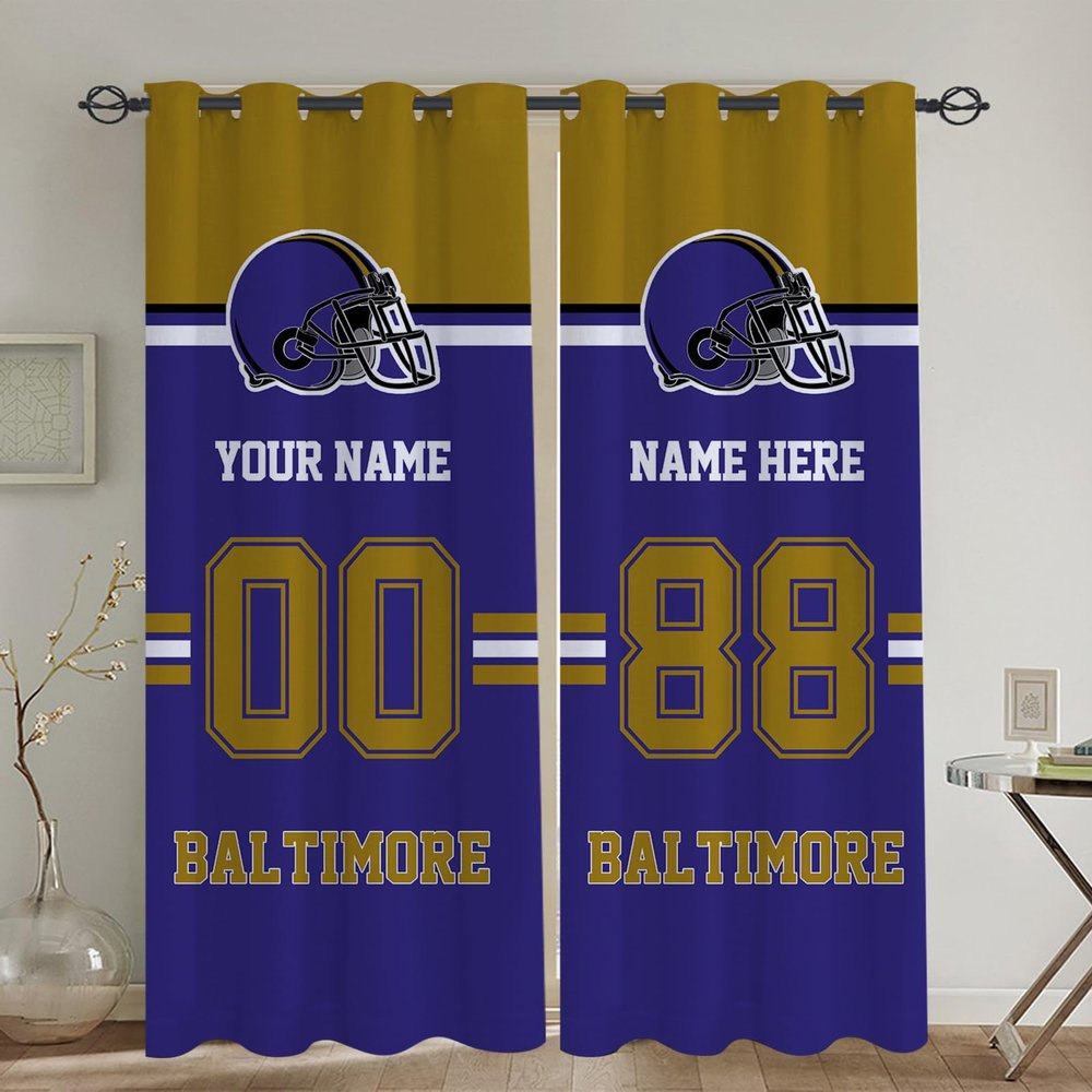 Midkepf Baltimore Blackout Curtain Panels Custom Name Number Curtains for Bedroom Personalized Football Style Drapes Gift for Men Fans 2 Panels