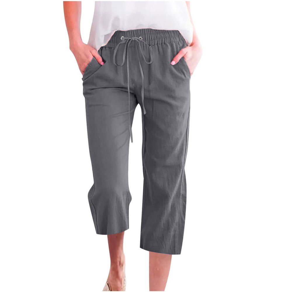 XUNRYAN Capris for Women Casual Summer 2023 Capri Leggings Lightweight High Waist Linen Cargo Pants Pockets Cropped Trousers