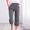 XUNRYAN Capris for Women Casual Summer 2023 Capri Leggings Lightweight High Waist Linen Cargo Pants Pockets Cropped Trousers view 2