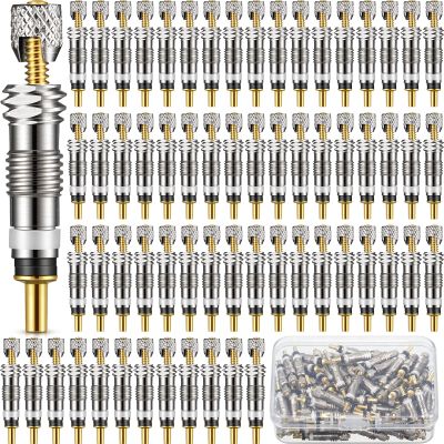 Datanly 100pcs Presta Valve Core Bike Replacement Brass Tubeless Core Alloy Valve Core Remover Tool for Tubeless Road MTB Bike Compatible with Vittoria Stan's Continental Kenda