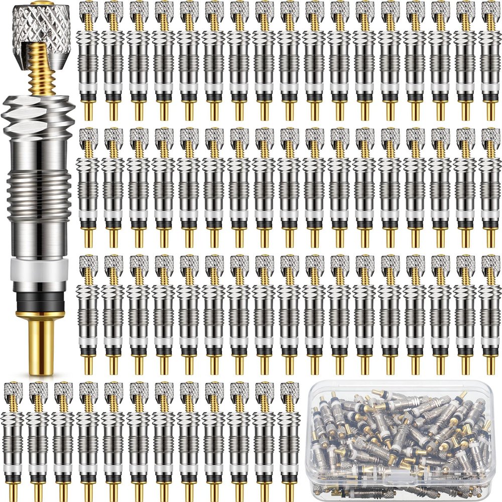 Datanly 100pcs Presta Valve Core Bike Replacement Brass Tubeless Core Alloy Valve Core Remover Tool for Tubeless Road MTB Bike Compatible with Vittoria Stan's Continental Kenda