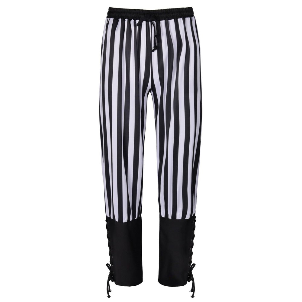 Mens Medieval Capris Drawstring Waist Ankle Banded Pants Viking Navigator Pirate Trousers Renaissance Gothic Pants Black
