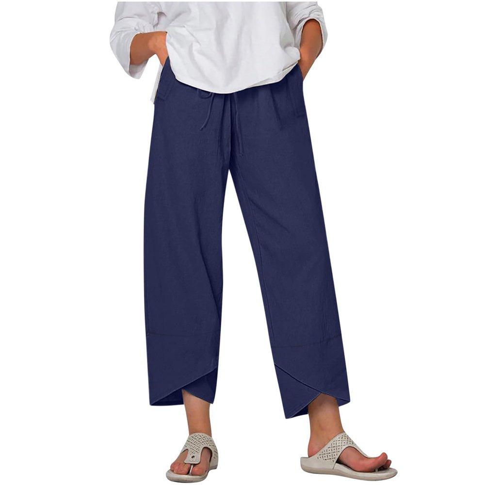 XUNRYAN Capris for Women Casual Summer 2023 Capri Leggings Lightweight High Waist Linen Cargo Pants Pockets Cropped Trousers