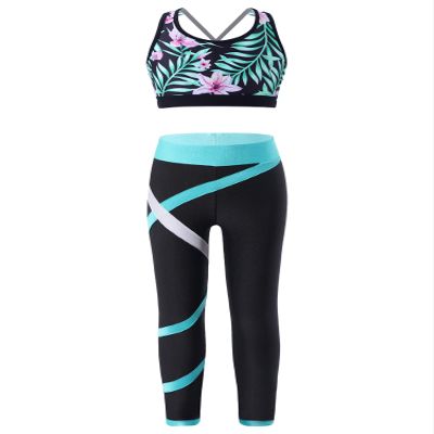 YEAHDOR Kids Girls 2 Pcs Sport Outfit Crop Top with Leggings Set Gymnastics Dance Athletic Outfits Lily 12 Years