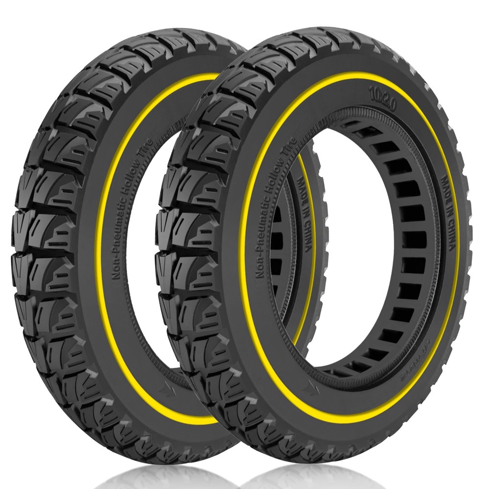 Felixstory 10x2.0 Off road Solid tire, Replaceable 10x2/54-152 10x2.125 OEM Tires, Fit for TurboAnt X7 Pro X7 Max Gotrax G4 G Max Ultra Electric Scooter, 10 Inch Front Rear Tubeless Tire Yellow 2pcs