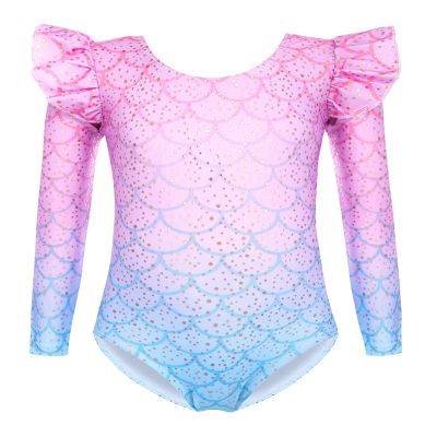 Arshiner Girls Gymnastics Leotards Ruffle Long Sleeve Shimmer Ballet Unitard Dancewear for 3-10 Years