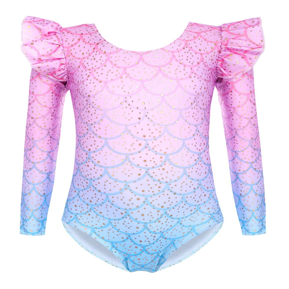 Arshiner Girls Gymnastics Leotards Ruffle Long Sleeve Shimmer Ballet Unitard Dancewear for 3-10 Years