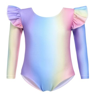 Arshiner Girls Gymnastics Leotards Ruffle Long Sleeve Shimmer Ballet Unitard Dancewear for 3-10 Years