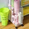 KIZMIQ Narrow Yoga Mat Storage Cart for Small Space, White Rolling Foam Roller Holder with Wheels, Sports Equipment Display Rack Floor Stand view 2