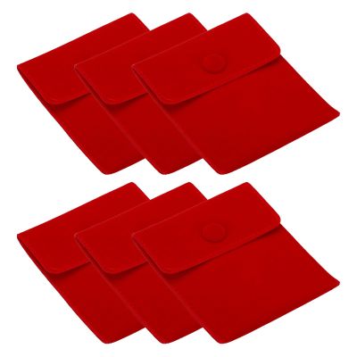 PATIKIL 10x8.5cm Jewelry Pouches with Snap Button, 6 Pack Velvet Jewelry Pouches Portable Soft Storage for Necklace Bracelet Earring Watch Rings Brooch, Red