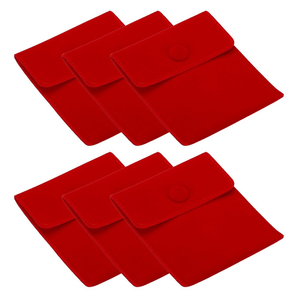 PATIKIL 10x8.5cm Jewelry Pouches with Snap Button, 6 Pack Velvet Jewelry Pouches Portable Soft Storage for Necklace Bracelet Earring Watch Rings Brooch, Red