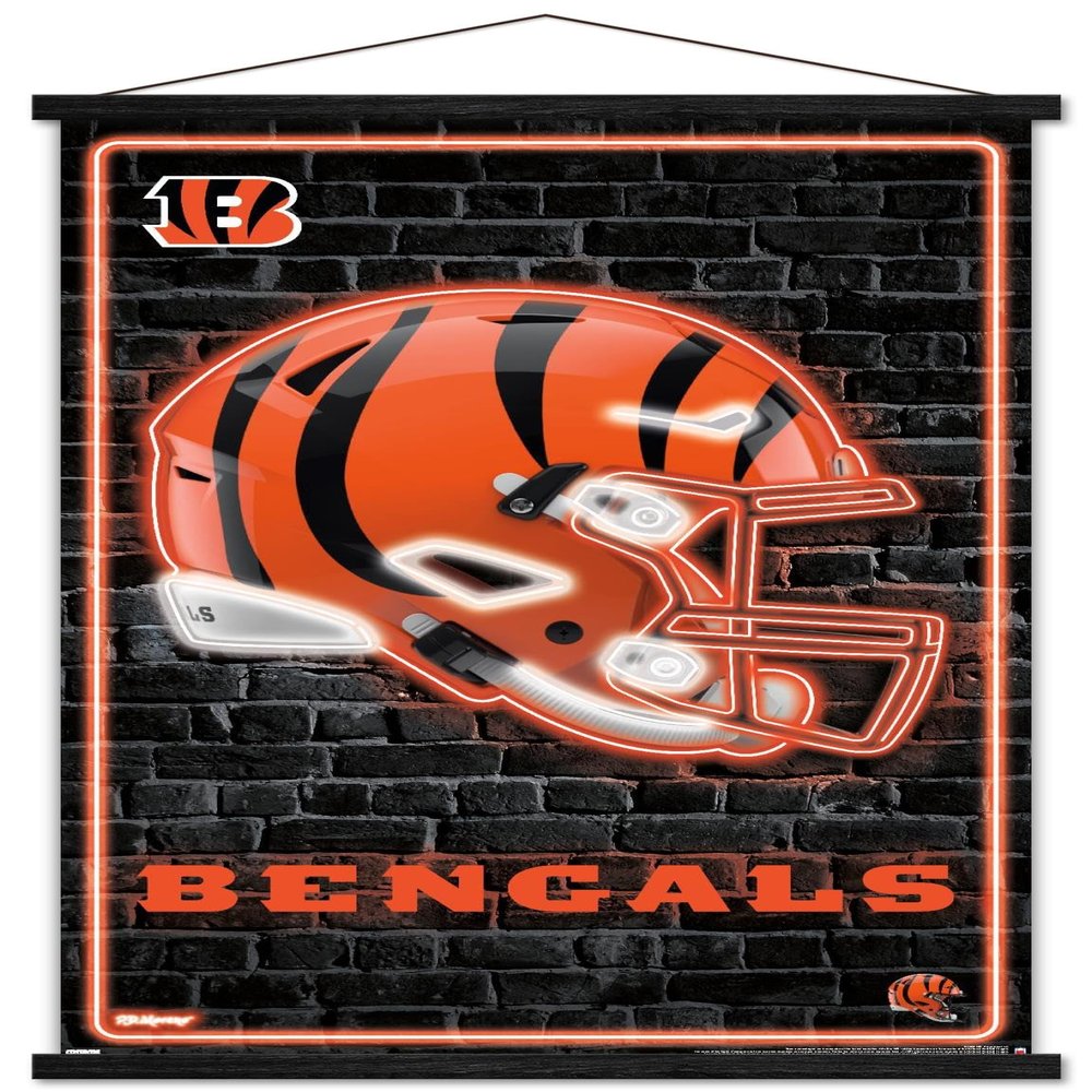 Trends International NFL Cincinnati Bengals - Neon Helmet 23 Wall Poster, 22.37" x 34.00", Print and Black Hanger Bundle