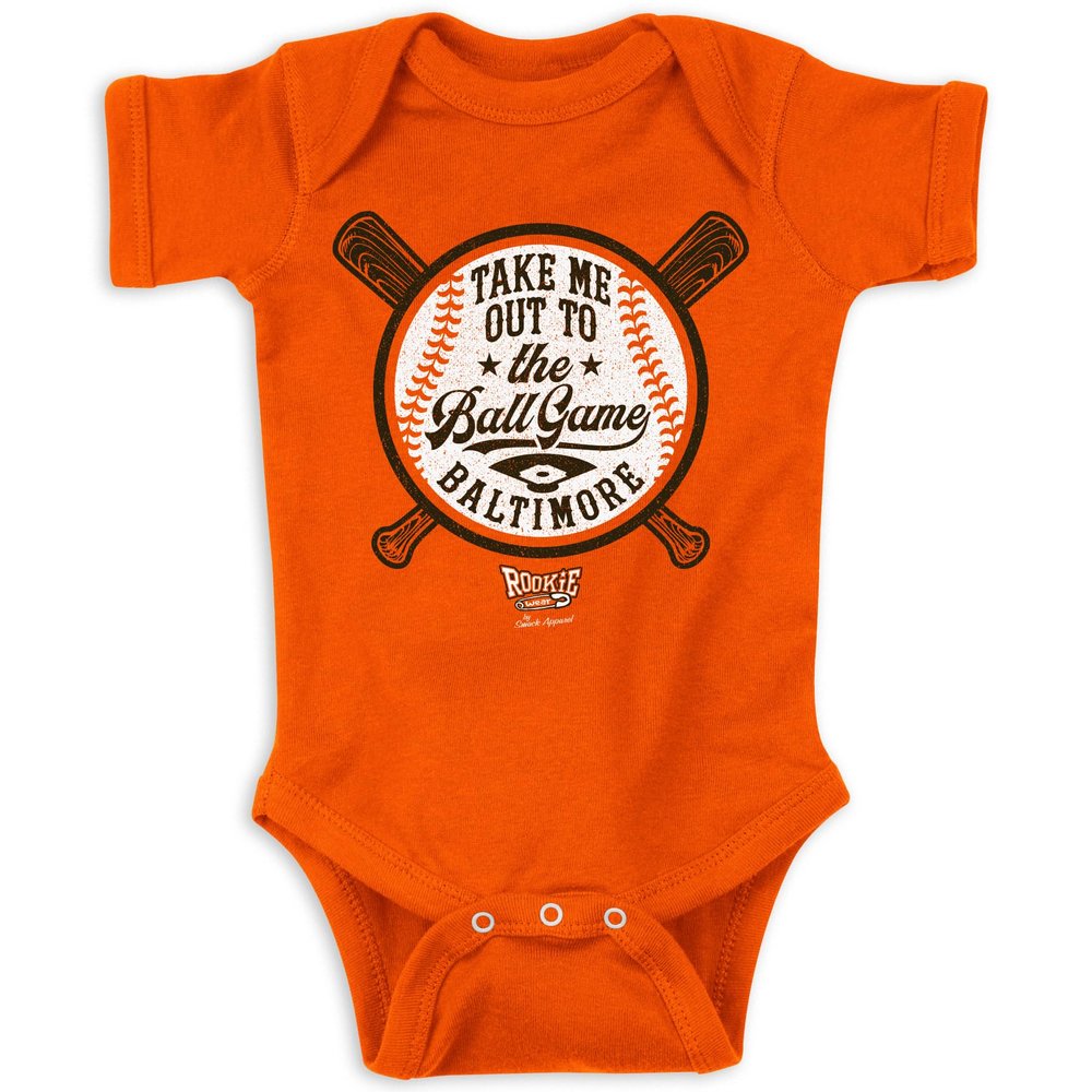Take Me Out to The Ball Game Baby Apparel for BAL Baseball Fans (NB-18M) (Orange Onesie, 18 Months)